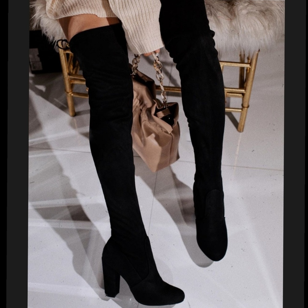 Over the Knee Black Vegan Suede Boots